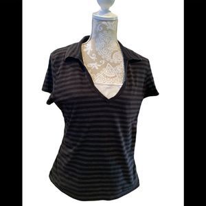 Ladies' Black/Grey Striped Top with White Tank, Size large